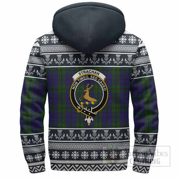 Strachan Clan Tartan Christmas Fleece Hoodie with Family Crest