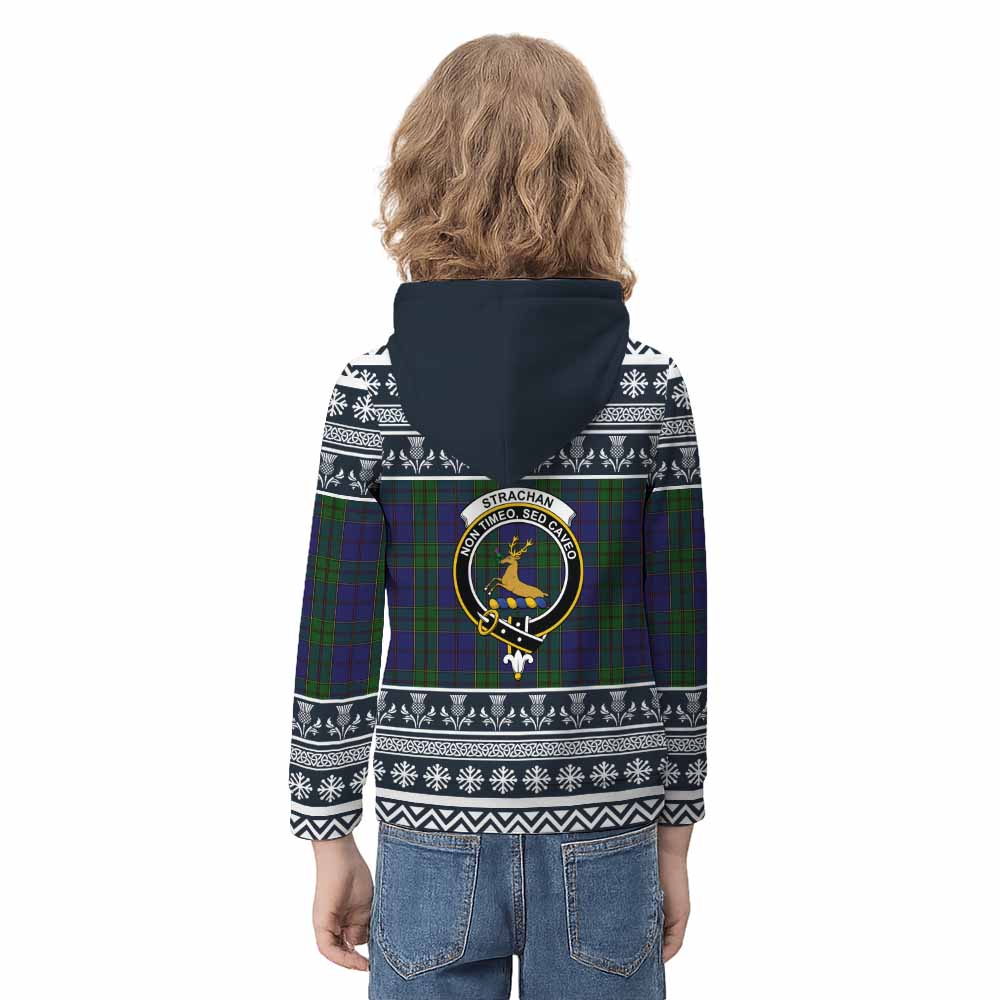 Strachan Clan Tartan Christmas Kid Hoodie with Family Crest - Tartan Vibes Clothing