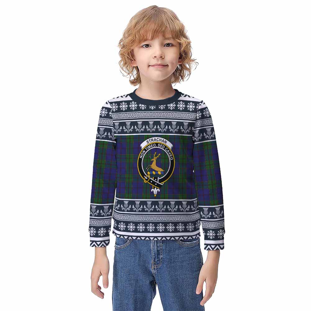 Strachan Clan Tartan Christmas Kid Ugly Sweatshirt with Family Crest - Tartan Vibes Clothing