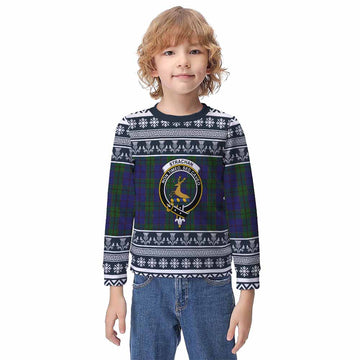 Strachan Clan Tartan Christmas Kid Ugly Sweatshirt with Family Crest