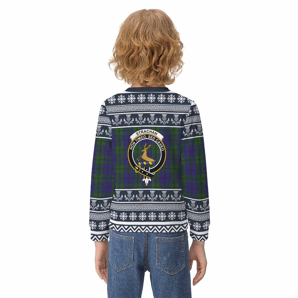 Strachan Clan Tartan Christmas Kid Ugly Sweatshirt with Family Crest - Tartan Vibes Clothing