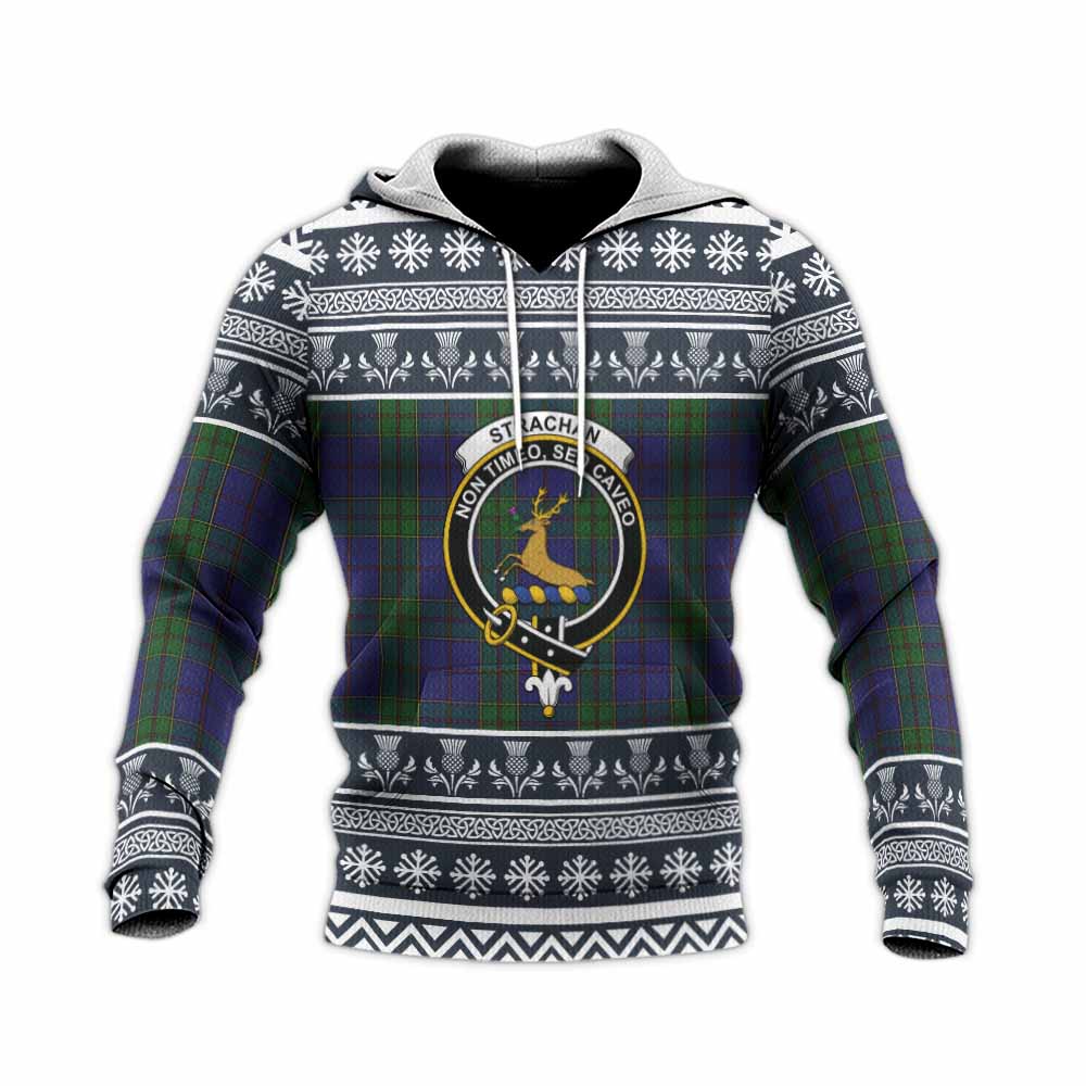 Strachan Clan Tartan Christmas Knitted Hoodie with Family Crest - Tartan Vibes Clothing