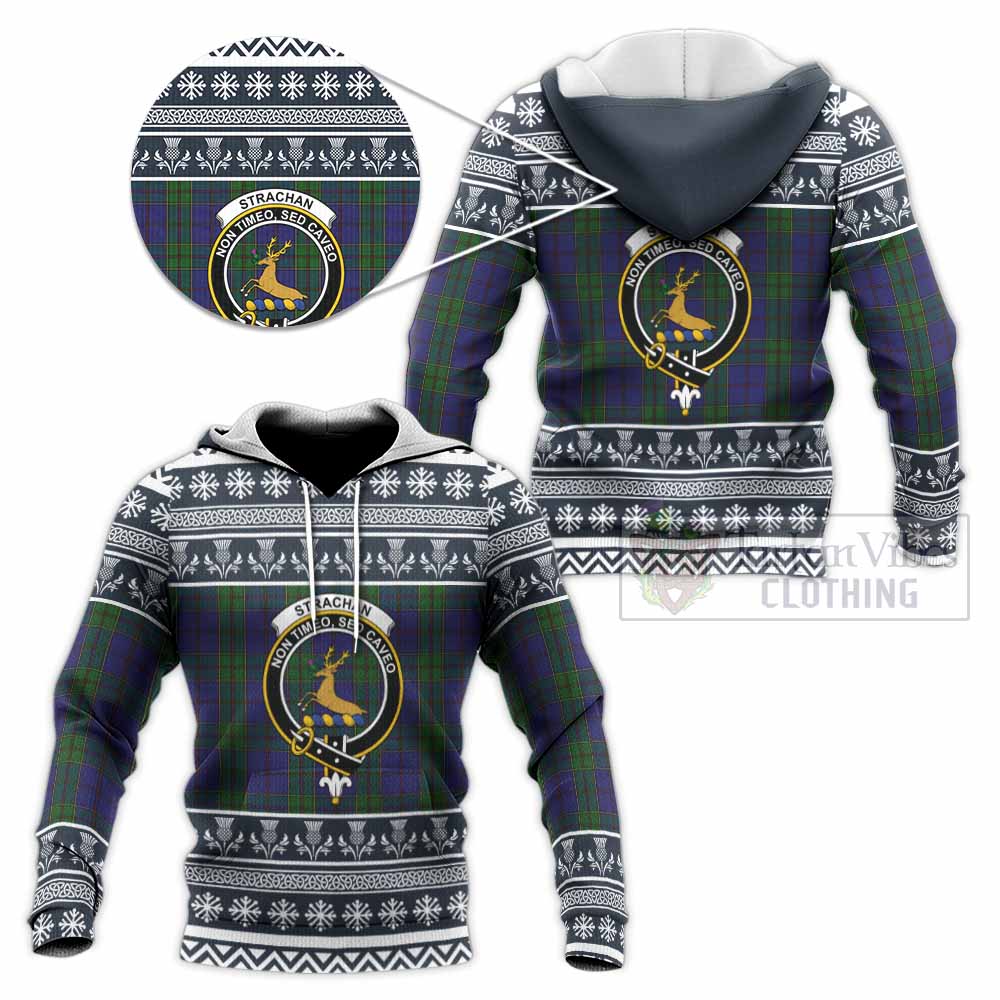 Strachan Clan Tartan Christmas Knitted Hoodie with Family Crest - Tartan Vibes Clothing
