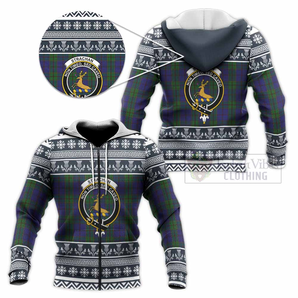 Strachan Clan Tartan Christmas Knitted Hoodie with Family Crest - Tartan Vibes Clothing