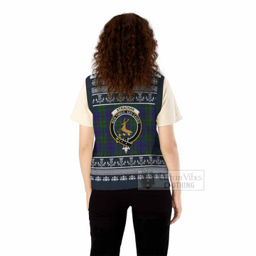 Strachan Clan Tartan Christmas Knitted V-Neck Vest with Family Crest