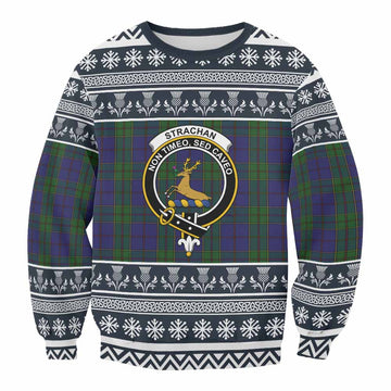 Strachan Clan Tartan Christmas Sweatshirt with Family Crest