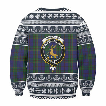 Strachan Clan Tartan Christmas Sweatshirt with Family Crest