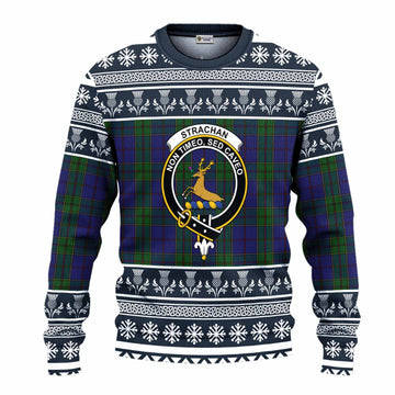 Strachan Clan Tartan Christmas Ugly Sweater with Family Crest