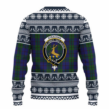 Strachan Clan Tartan Christmas Ugly Sweater with Family Crest
