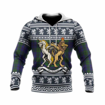Strachan Clan Tartan Crest Christmas Knitted Hoodie Coat of Arms Funny Style