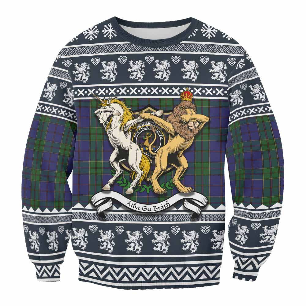Strachan Clan Tartan Crest Christmas Sweatshirt Coat of Arms Funny Style - Tartan Vibes Clothing