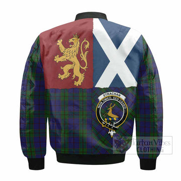 Strachan Crest Tartan Bomber Jacket with Lion Rampant Saltire Style