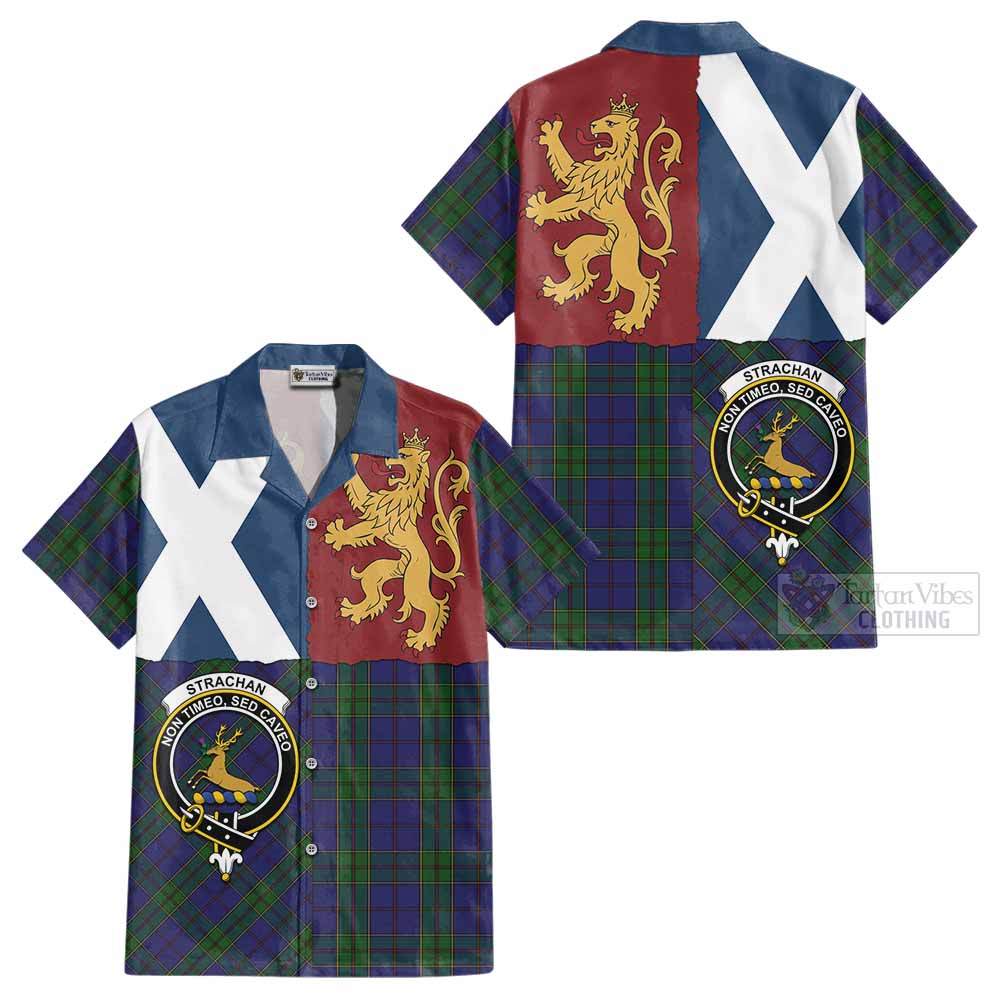 Strachan Crest Tartan Cotton Hawaiian Shirt with Lion Rampant Saltire Style - Tartan Vibes Clothing
