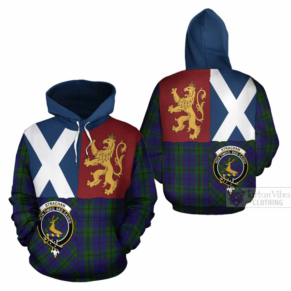 Strachan Crest Tartan Cotton Hoodie with Lion Rampant Saltire Style - Tartan Vibes Clothing
