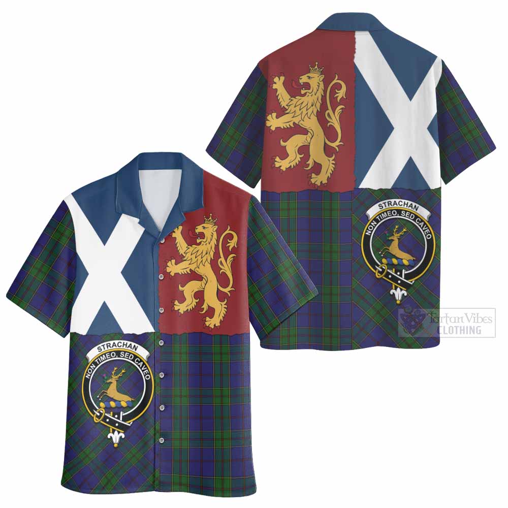 Strachan Crest Tartan Hawaiian Shirt with Lion Rampant Saltire Style