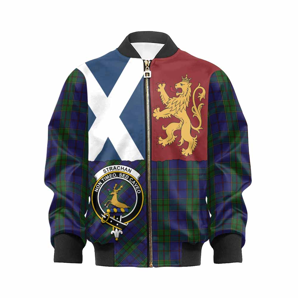 Strachan Crest Tartan Kid Bomber Jacket with Lion Rampant Saltire Style - Tartan Vibes Clothing