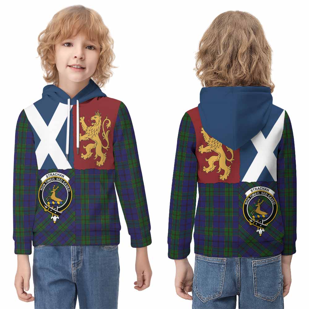 Strachan Crest Tartan Kid Hoodie with Lion Rampant Saltire Style - Tartan Vibes Clothing