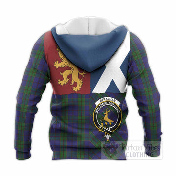 Strachan Crest Tartan Knitted Hoodie with Lion Rampant Saltire Style