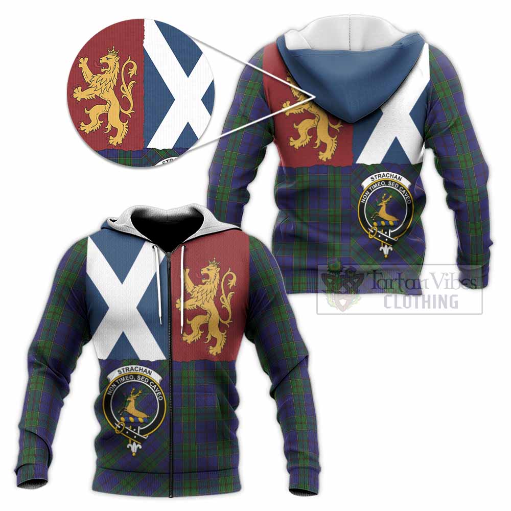 Strachan Crest Tartan Knitted Hoodie with Lion Rampant Saltire Style