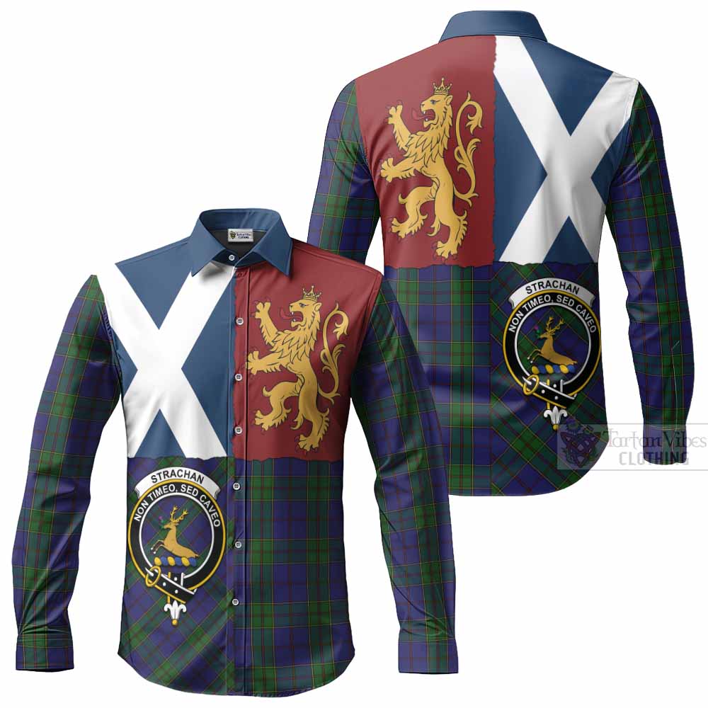 Strachan Crest Tartan Long Sleeve Button Shirts with Lion Rampant Saltire Style