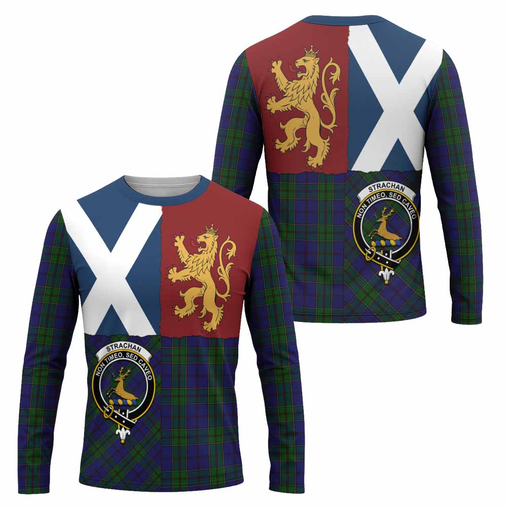 Strachan Crest Tartan Long Sleeve T-Shirt with Lion Rampant Saltire Style