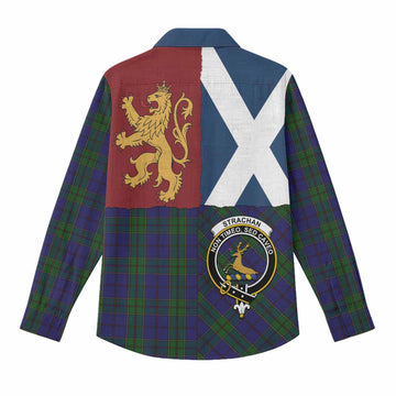 Strachan Crest Tartan Women Casual Shirt with Lion Rampant Saltire Style