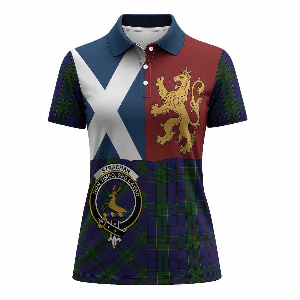 Strachan Crest Tartan Women Polo Shirt with Lion Rampant Saltire Style