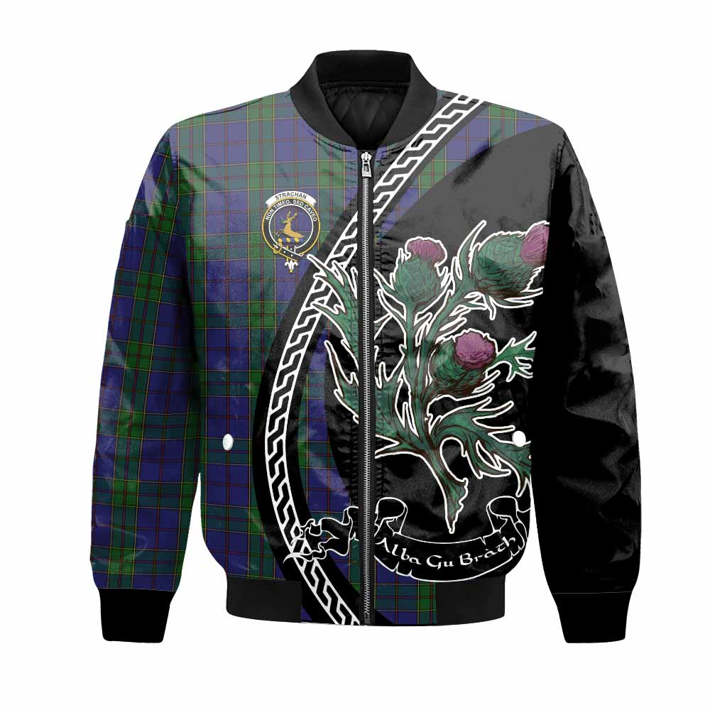 Strachan Family Crest Tartan Bomber Jacket Alba Thistle Inspired - Tartan Vibes Clothing