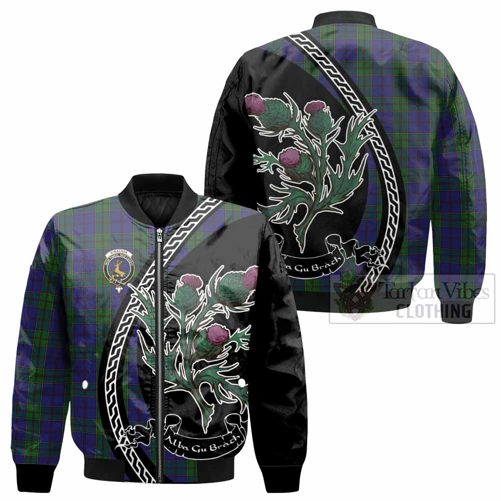 Strachan Family Crest Tartan Bomber Jacket Alba Thistle Inspired - Tartan Vibes Clothing