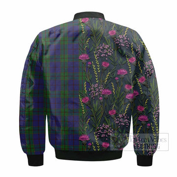 Strachan Family Crest Tartan Bomber Jacket Scottish Thistle Flower Pattern Half Style