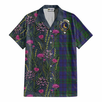 Strachan Family Crest Tartan Cotton Hawaiian Shirt Scottish Thistle Flower Pattern Half Style - Tartan Vibes Clothing