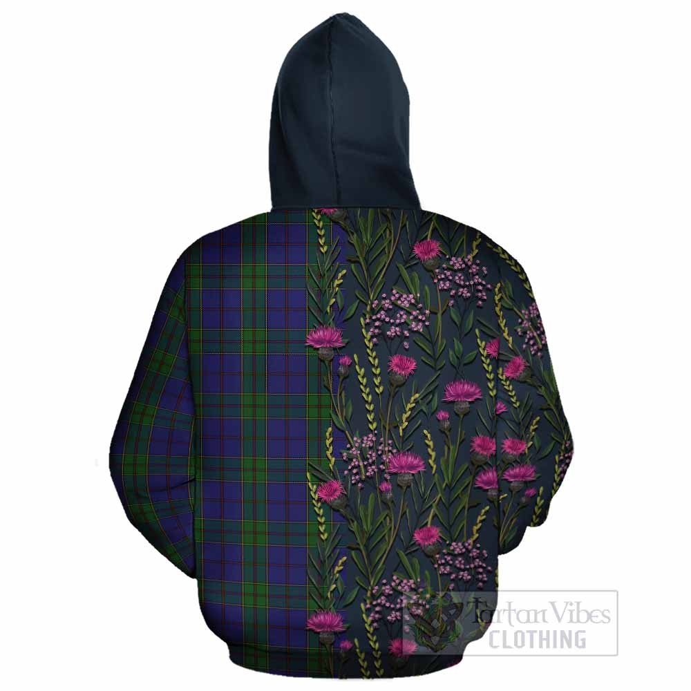 Strachan Family Crest Tartan Cotton Hoodie Scottish Thistle Flower Pattern Half Style - Tartan Vibes Clothing