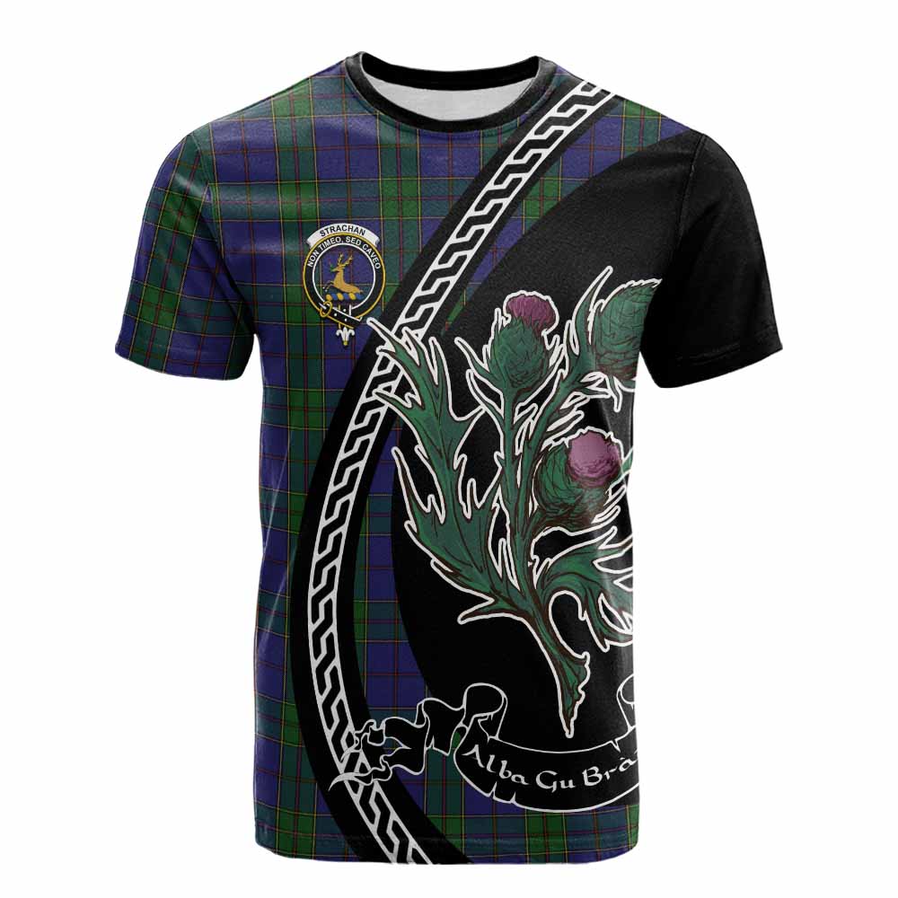 Strachan Family Crest Tartan Cotton T-shirt Alba Thistle Inspired - Tartan Vibes Clothing