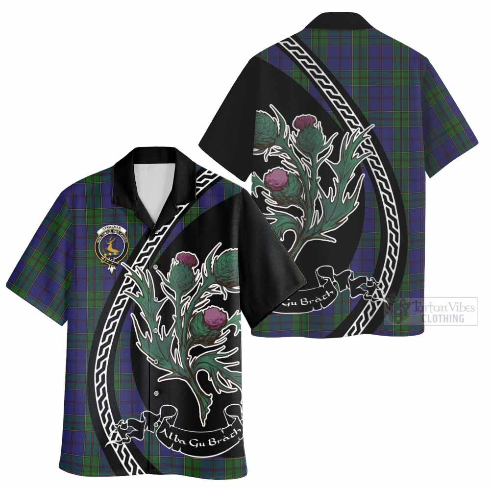 Strachan Family Crest Tartan Hawaiian Shirt Alba Thistle Inspired - Tartan Vibes Clothing