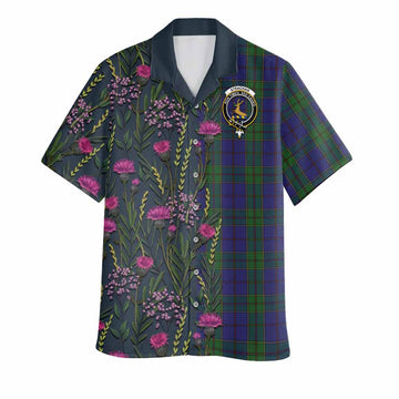 Strachan Family Crest Tartan Hawaiian Shirt Scottish Thistle Flower Pattern Half Style - Tartan Vibes Clothing