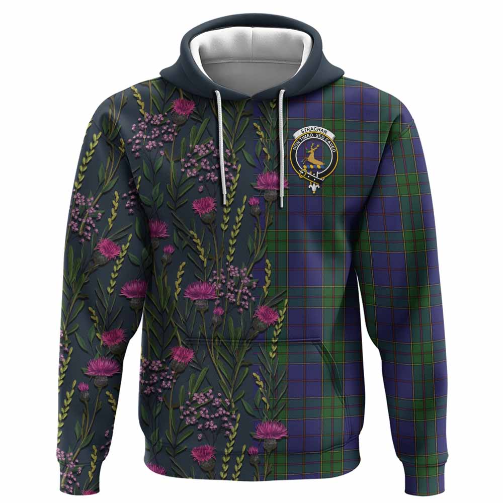 Strachan Family Crest Tartan Hoodie Scottish Thistle Flower Pattern Half Style - Tartan Vibes Clothing