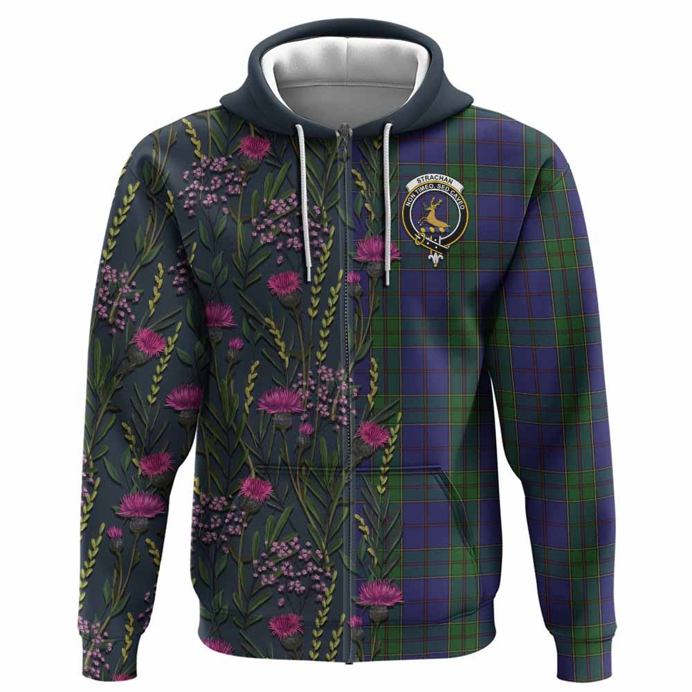 Strachan Family Crest Tartan Hoodie Scottish Thistle Flower Pattern Half Style - Tartan Vibes Clothing