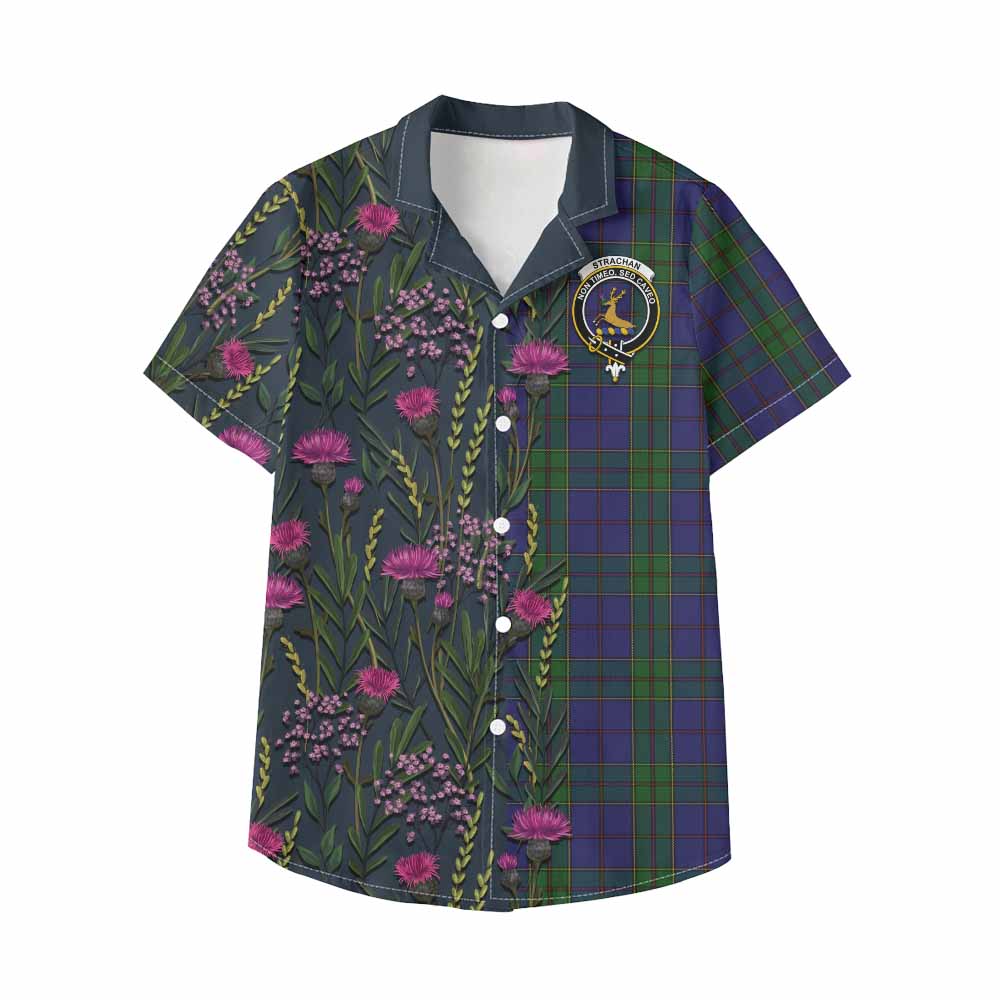 Strachan Family Crest Tartan Kid Hawaiian Shirt Scottish Thistle Flower Pattern Half Style - Tartan Vibes Clothing