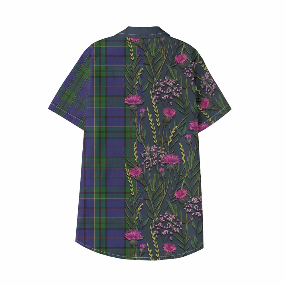 Strachan Family Crest Tartan Kid Hawaiian Shirt Scottish Thistle Flower Pattern Half Style - Tartan Vibes Clothing