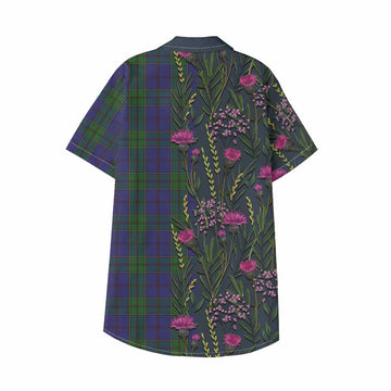 Strachan Family Crest Tartan Kid Hawaiian Shirt Scottish Thistle Flower Pattern Half Style