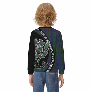 Strachan Family Crest Tartan Kid Knitted Sweatshirt Alba Thistle Inspired