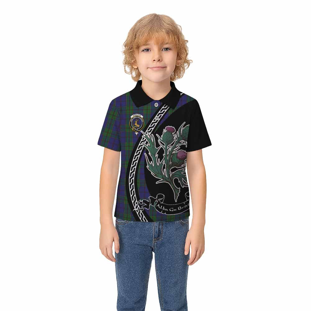 Strachan Family Crest Tartan Kid Polo Shirt Alba Thistle Inspired - Tartan Vibes Clothing