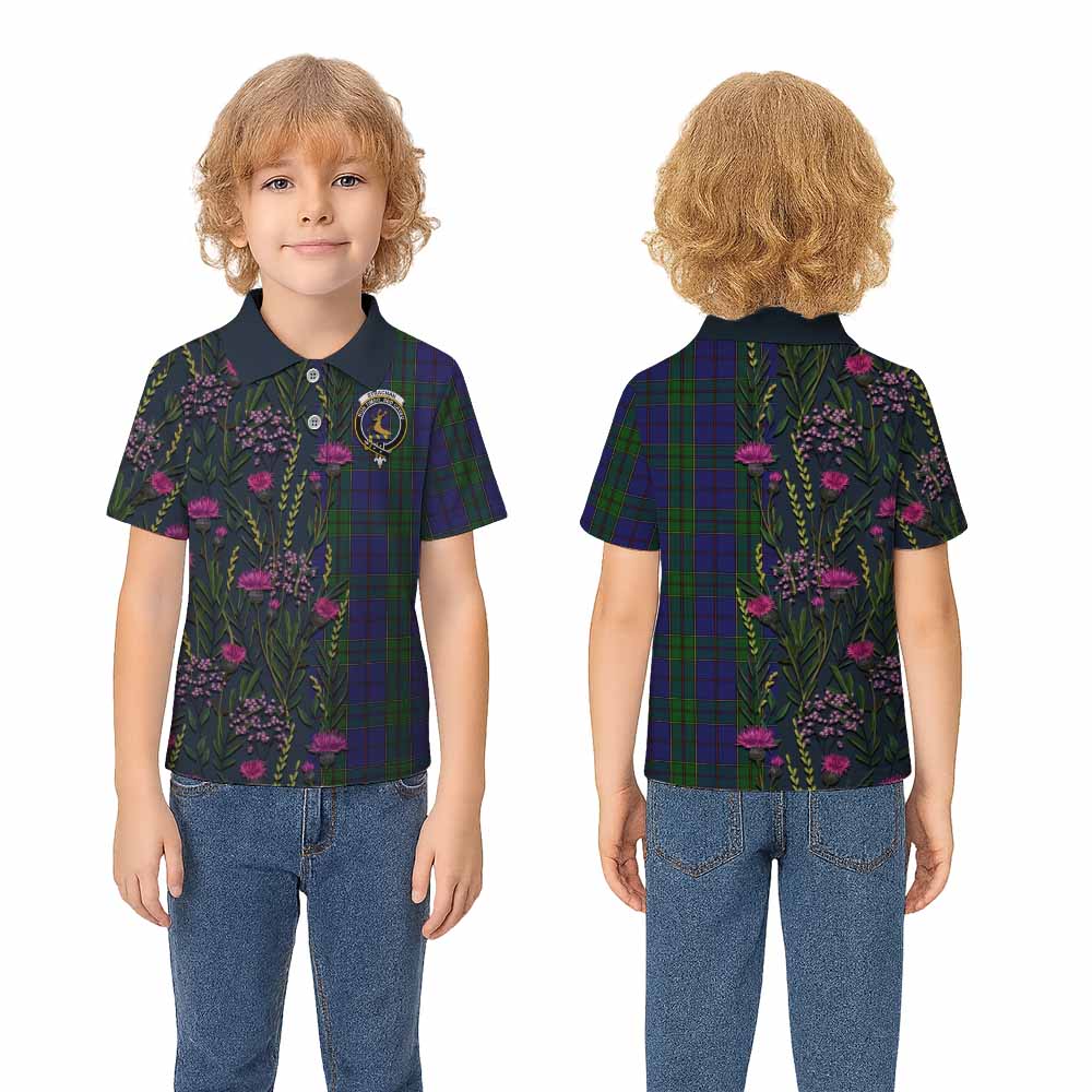 Strachan Family Crest Tartan Kid Polo Shirt Scottish Thistle Flower Pattern Half Style - Tartan Vibes Clothing