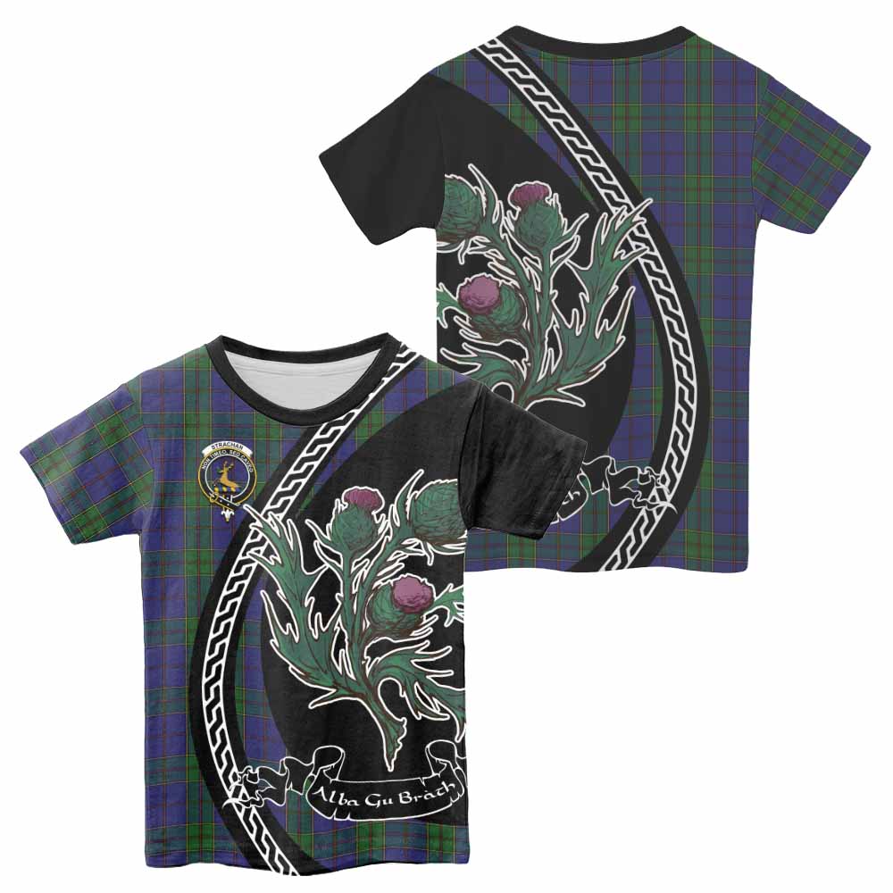 Strachan Family Crest Tartan Kid T-shirt Alba Thistle Inspired - Tartan Vibes Clothing