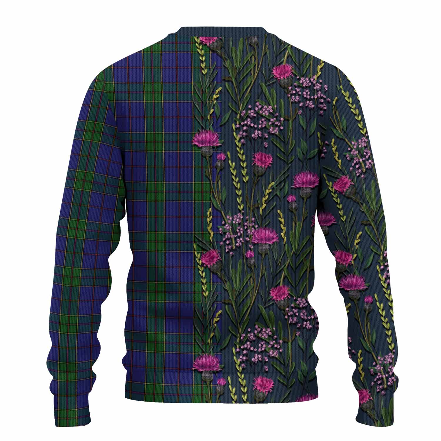 Strachan Family Crest Tartan Knitted Sweater Scottish Thistle Flower Pattern Half Style - Tartan Vibes Clothing