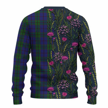 Strachan Family Crest Tartan Knitted Sweater Scottish Thistle Flower Pattern Half Style - Tartan Vibes Clothing