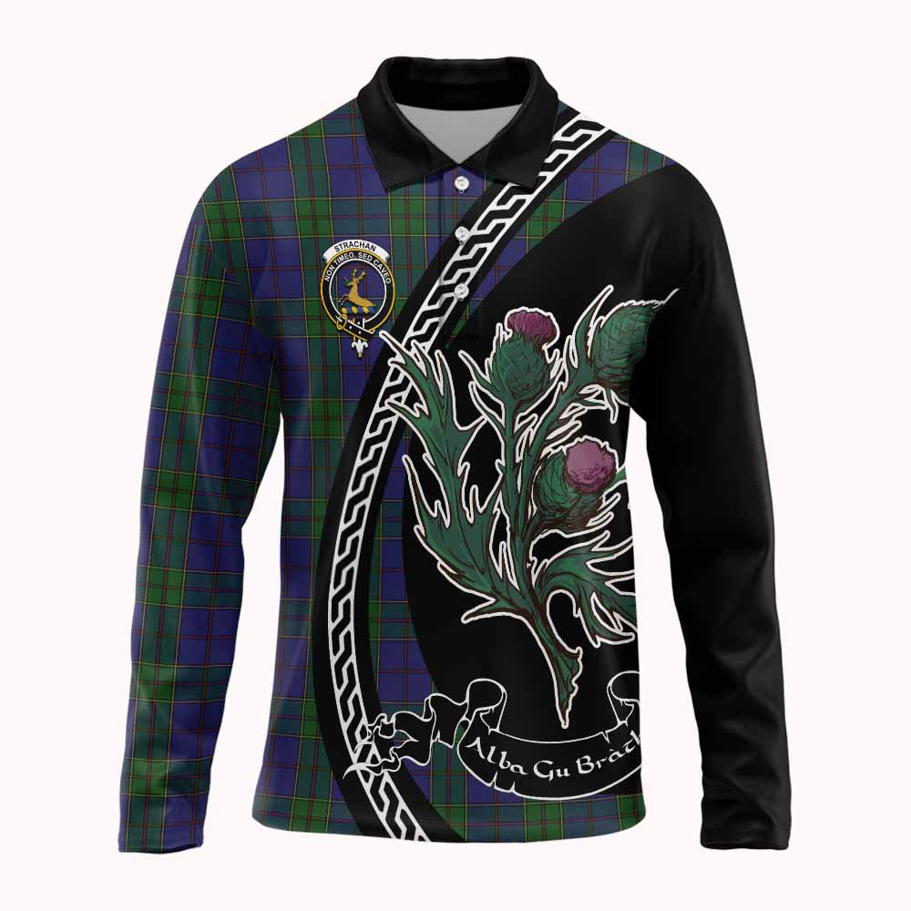 Strachan Family Crest Tartan Long Sleeve Polo Shirt Alba Thistle Inspired - Tartan Vibes Clothing