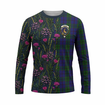 Strachan Family Crest Tartan Long Sleeve T-Shirt Scottish Thistle Flower Pattern Half Style - Tartan Vibes Clothing