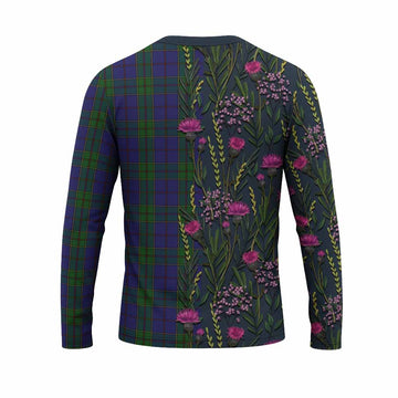 Strachan Family Crest Tartan Long Sleeve T-Shirt Scottish Thistle Flower Pattern Half Style - Tartan Vibes Clothing