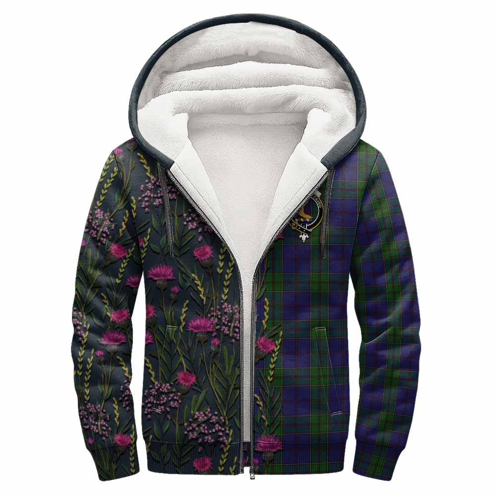 Strachan Family Crest Tartan Sherpa Hoodie Scottish Thistle Flower Pattern Half Style - Tartan Vibes Clothing